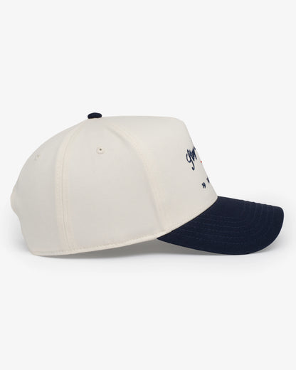 Stay Balanced Script Hat - Bone/Navy/Cardinal