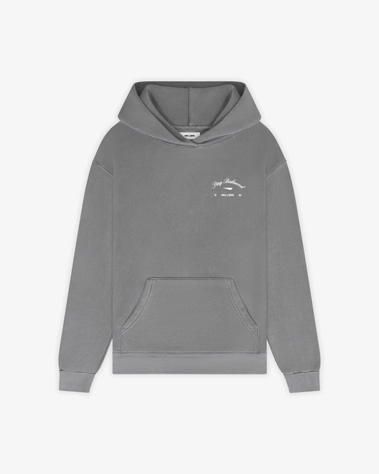 Stay Balanced Script Hoodie - Stone Gray